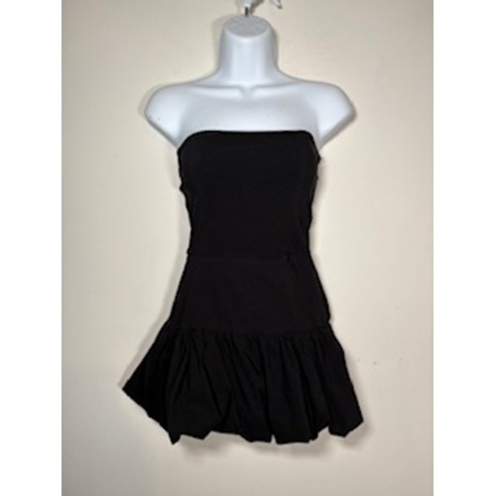 BOOHOO Strapless Mini Dress 4 Black‎ Bubble Hem Tube Top Party LBD Night Out